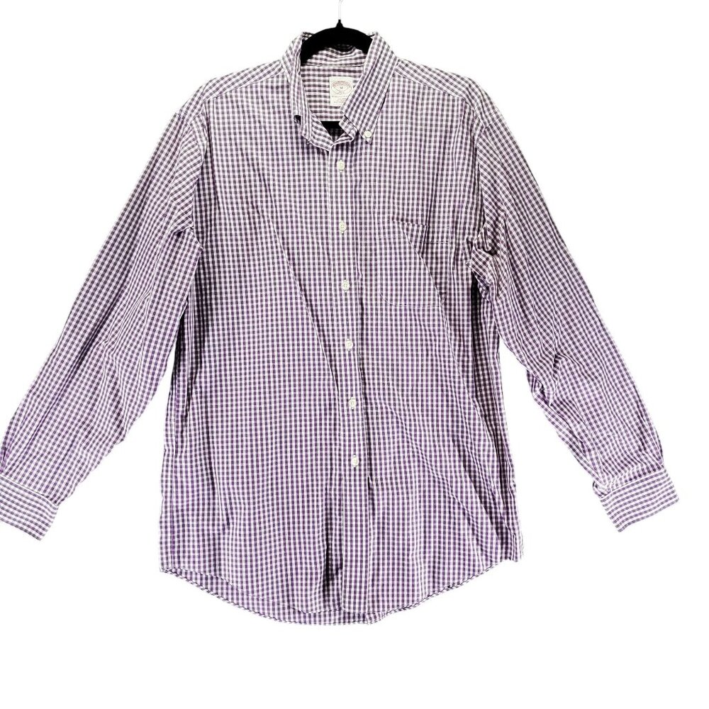 Brooks Brothers Shirt Mens Medium Purple Gingham 346 Original Polo Non-Iron